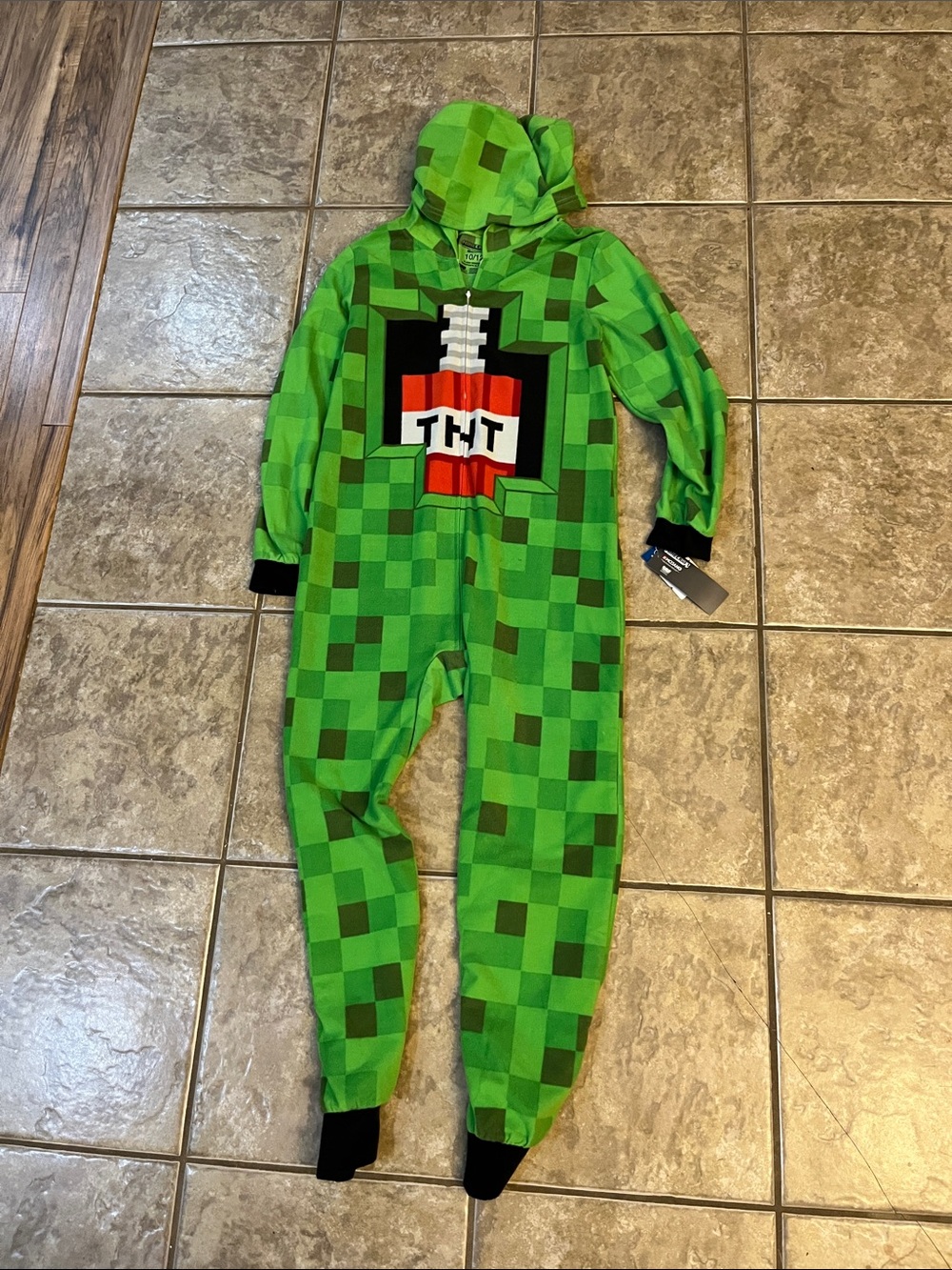 Minecraft Creeper TNT Boys Hooded Unionsuit Size 10-12